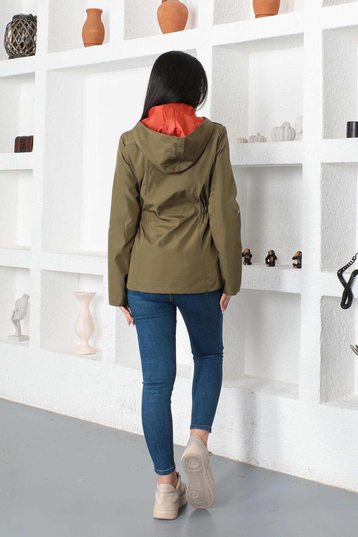 KADIN Kapüşonlu Apoletli Beli Lastikli Cepli Mont