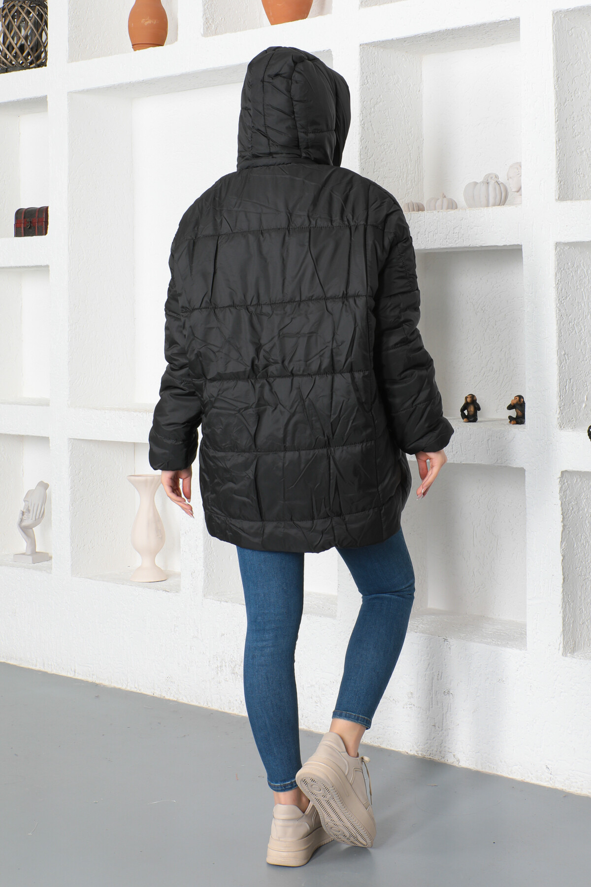 KADIN Kapüşonlu Oversize Cepli Şişme Mont