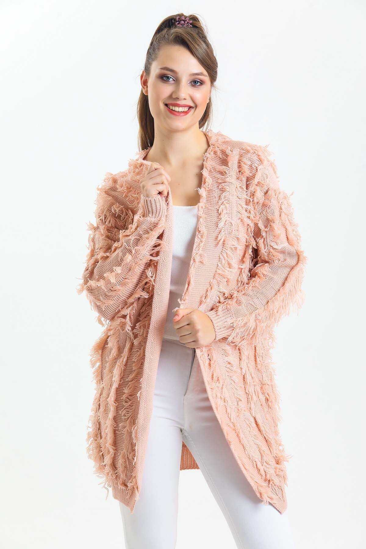 Yarasa Kol Püsküllü Triko Hırka