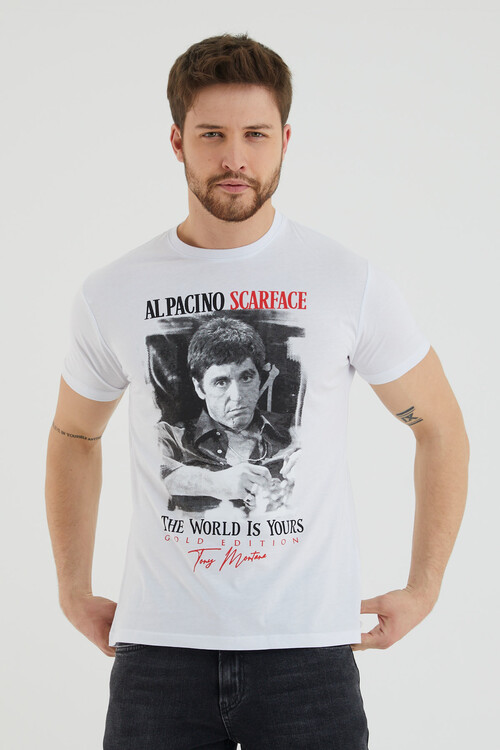 Alpacıno Scarface Baskılı Bisiklet Yaka Slim Fit Tshirt