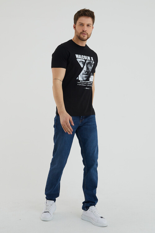 Ancthor Yazı Baskılı Bisiklet Yaka Slim Fit Tshirt