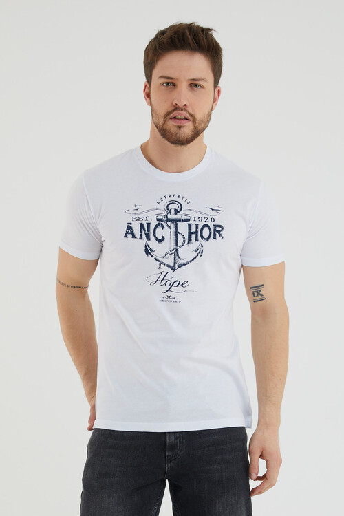 Ancthor Yazı Baskılı Bisiklet Yaka Slim Fit Tshirt