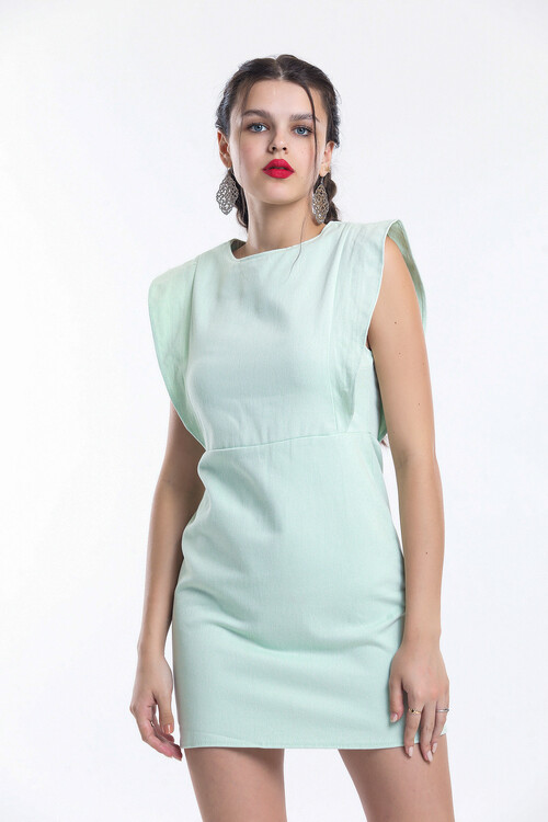 Arkası Fermuarlı Kolsuz Kısa Kot Elbise