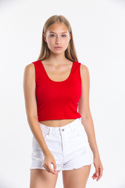 Askılı Nakış Detaylı Crop Bluz