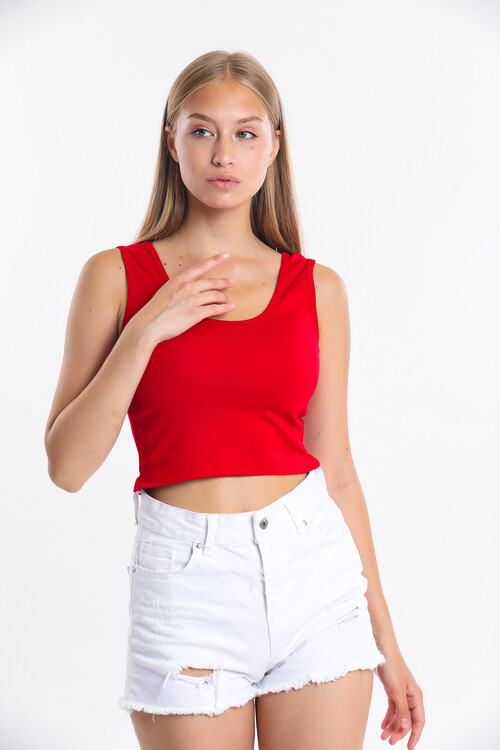 Askılı Nakış Detaylı Crop Bluz