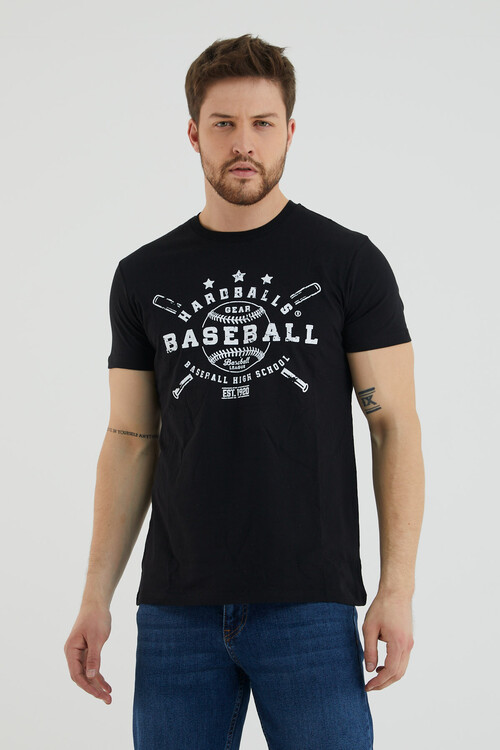 Baseball Yazı Baskılı Bisiklet Yaka Battal Tshirt