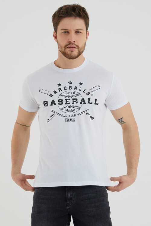 Baseball Yazı Baskılı Bisiklet Yaka Battal Tshirt
