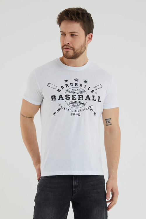 Baseball Yazı Baskılı Bisiklet Yaka Slim Fit Tshirt