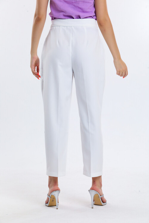 Beli Düğmeli Pensli Havuç Pantolon