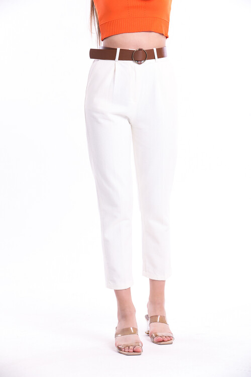 Beli Lastikli Kemerli Cepli Yüksek Bel Pantolon