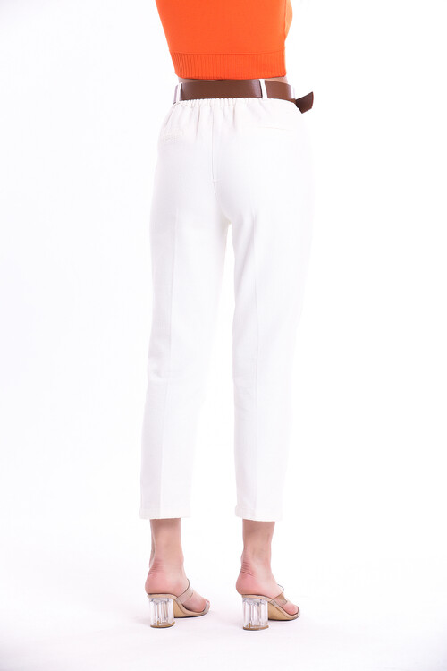 Beli Lastikli Kemerli Cepli Yüksek Bel Pantolon