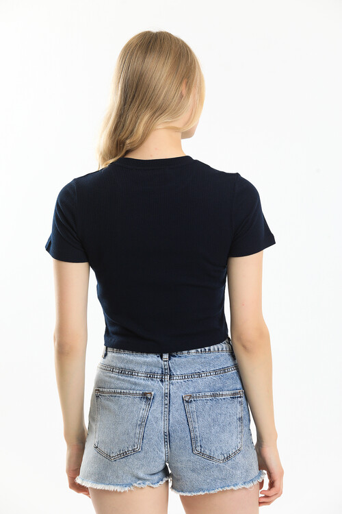 Bisiklet Yaka Armalı Kaşkorseli Crop Bluz