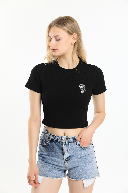 Bisiklet Yaka Armalı Kaşkorseli Crop Bluz
