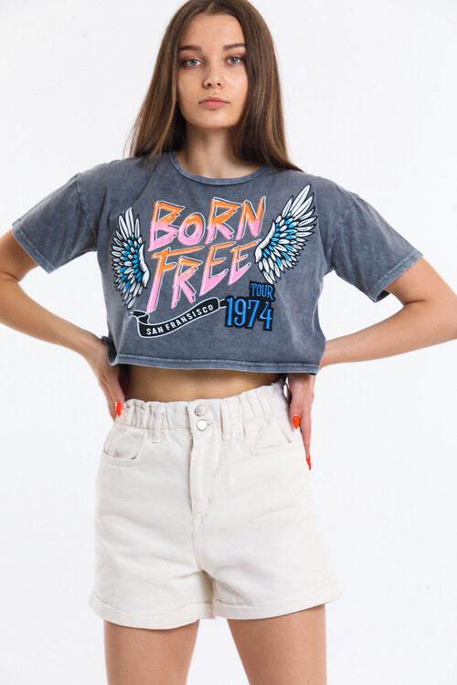 Bisiklet Yaka Kar Yıkamalı Baskılı Nakışlı Tişört