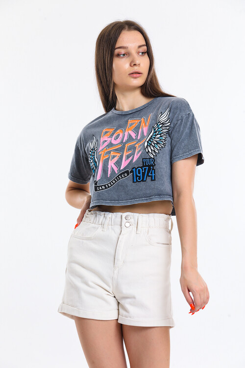 Bisiklet Yaka Kar Yıkamalı Baskılı Nakışlı Tişört