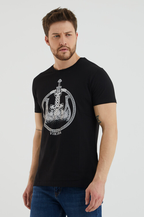 Bisiklet Yaka Önü Baskılı Tshirt