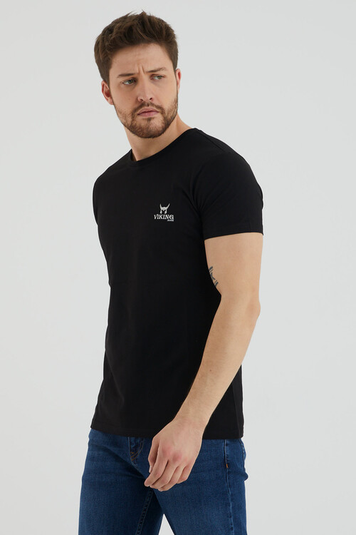 Bisiklet Yaka Viking Baskılı Tshirt