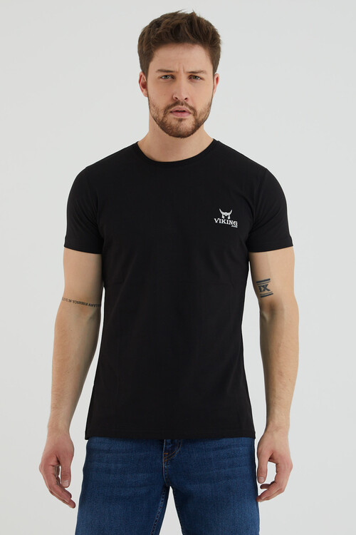 Bisiklet Yaka Viking Baskılı Tshirt