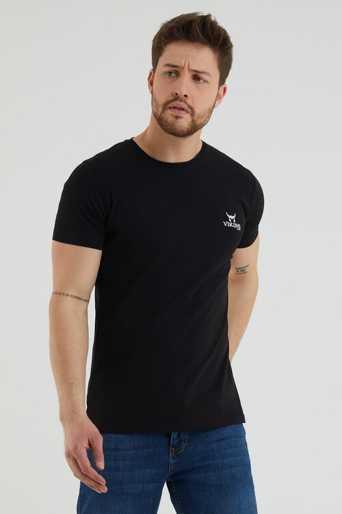 Bisiklet Yaka Viking Baskılı Tshirt