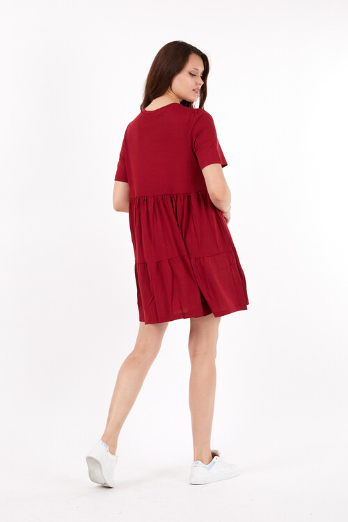 Bisiklet Yaka Yarım Kol Pileli Kısa Elbise