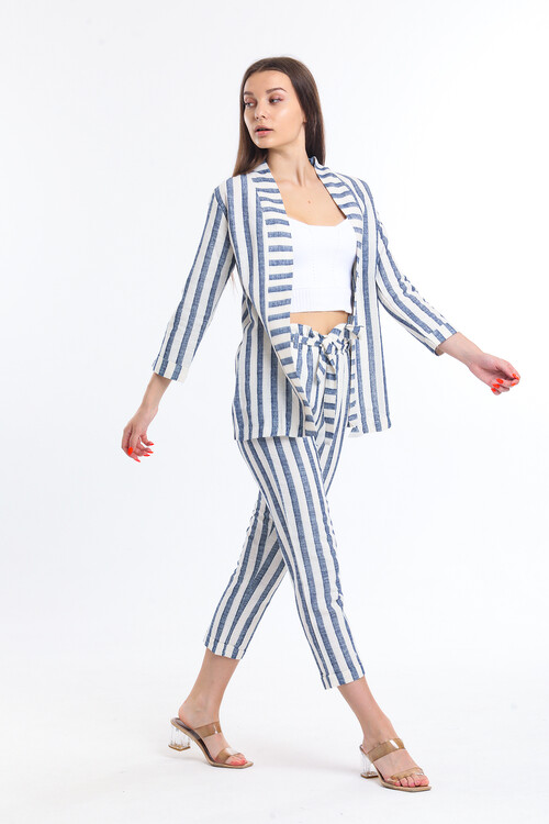 Çizgili Keten Pijama Takım