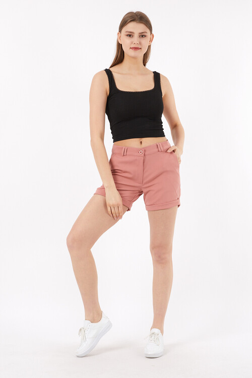Duble Paça Önü Fermuarlı Cepli Şort
