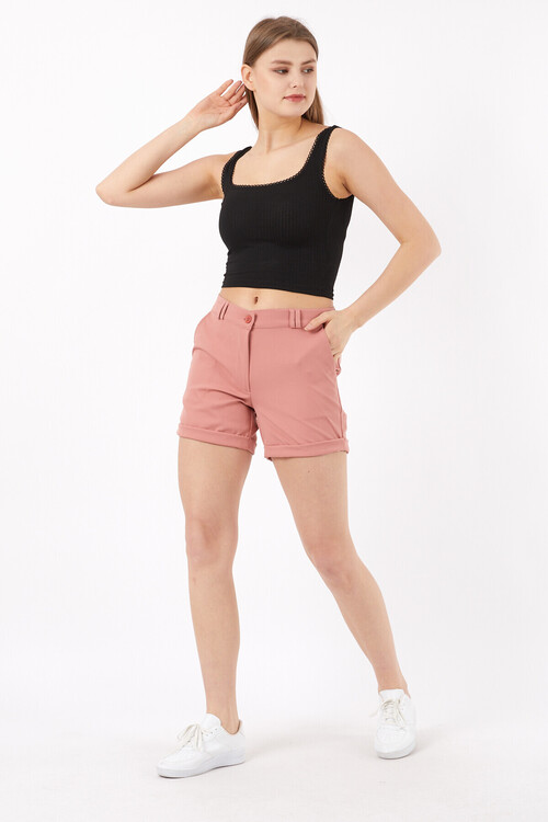 Duble Paça Önü Fermuarlı Cepli Şort