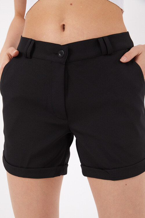 Duble Paça Önü Fermuarlı Cepli Şort