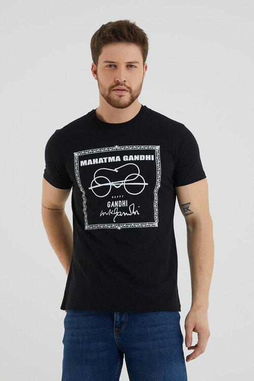 Gözlük Baskılı Bisiklet Yaka Battal Tshirt