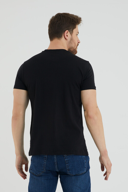 Gözlük Baskılı Bisiklet Yaka Slim Fit Tshirt
