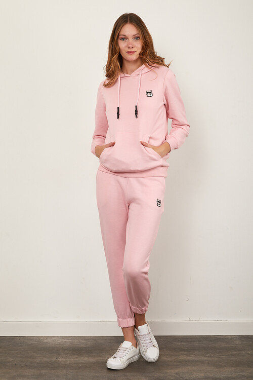 Kanguru Cepli Paçası Lastikli Kolları ve Eteği Ribanalı Eşofman Takım