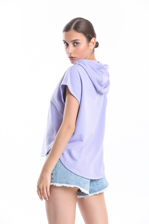Kapuşonlu Bağcıklı Kolsuz Oversize Tişört