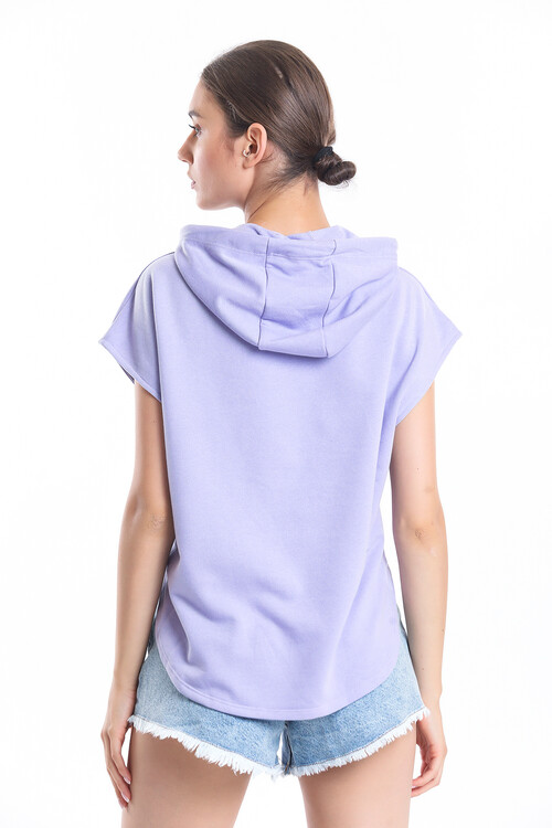 Kapuşonlu Bağcıklı Kolsuz Oversize Tişört