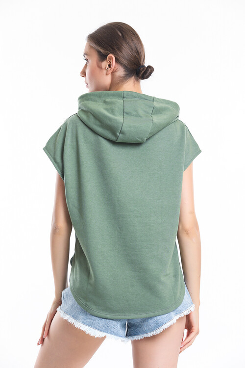Kapuşonlu Bağcıklı Kolsuz Oversize Tişört