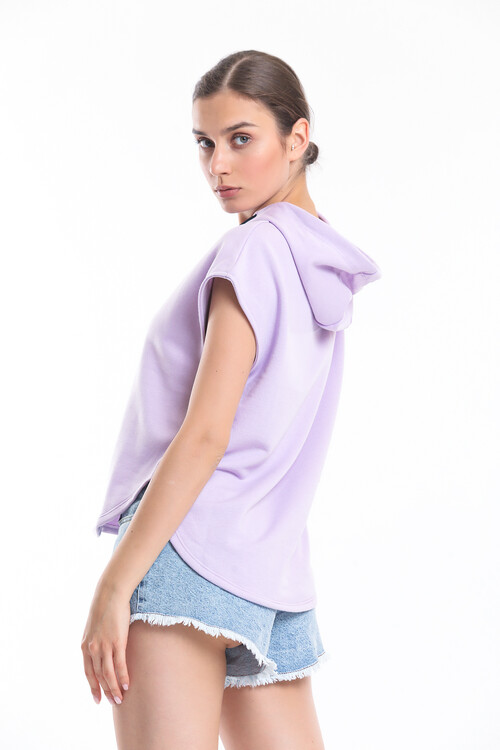 Kapuşonlu Bağcıklı Kolsuz Oversize Tişört