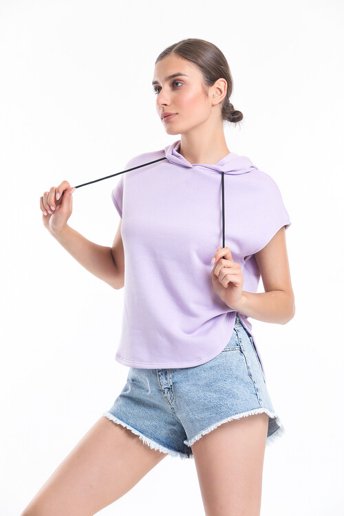 Kapuşonlu Bağcıklı Kolsuz Oversize Tişört