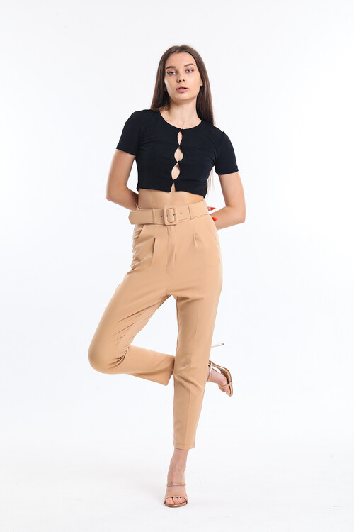 Kemerli Bilek Boy Kumaş Pantolon