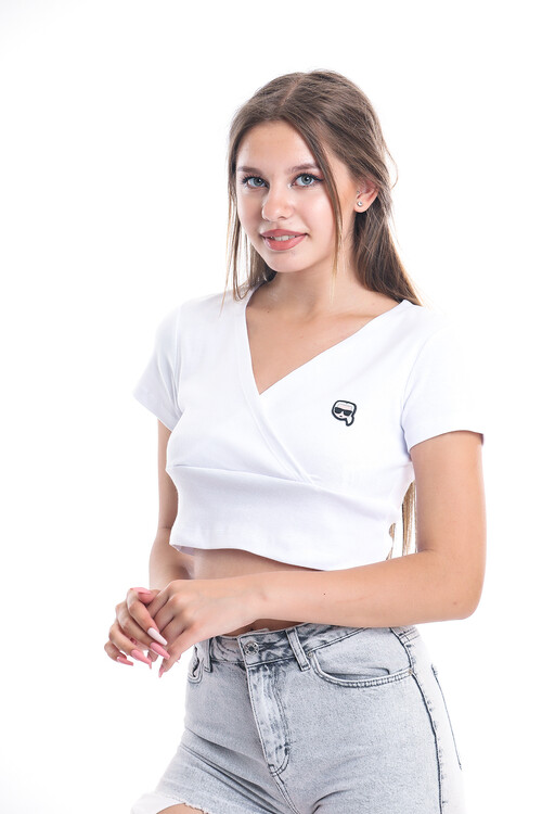 Kruvaze Esnek Crop Bluz