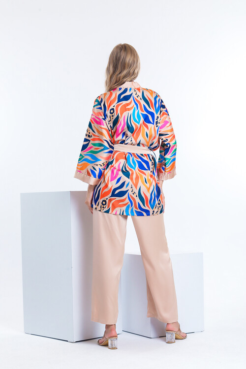 Kuşaklı Desenli Kimona Takım