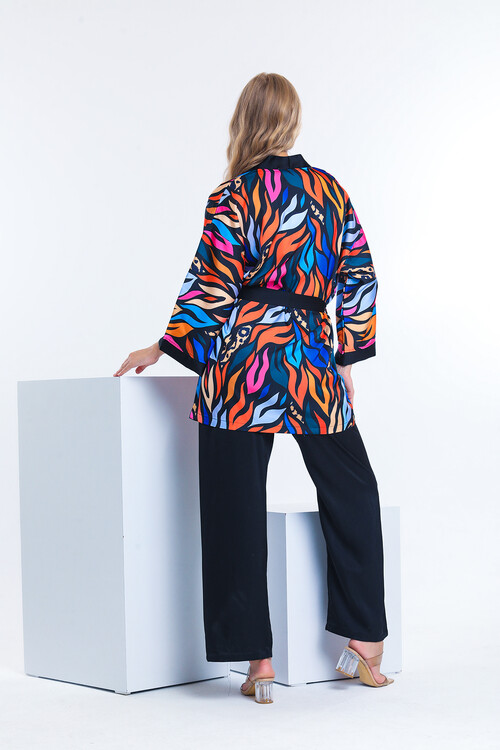 Kuşaklı Desenli Kimona Takım