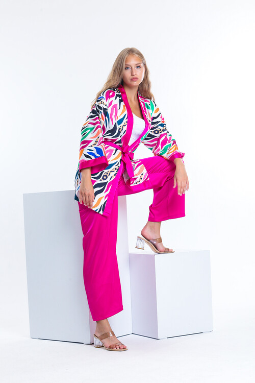 Kuşaklı Desenli Kimona Takım