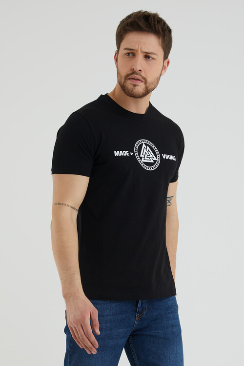 Made By Viking Yazı Baskılı Bisiklet Yaka Slim Fit Tshirt