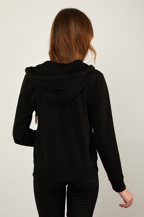 Önü Fermuarlı Kanguru Cepli Bağcıklı Kapuşonlu Sweat