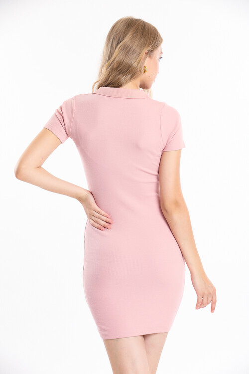 Polo Yaka Fitilli Toparlayıcı Kısa Elbise