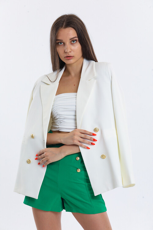 Süs Cepli Düğme Detaylı İçi Astarlı Palazzo Ceket