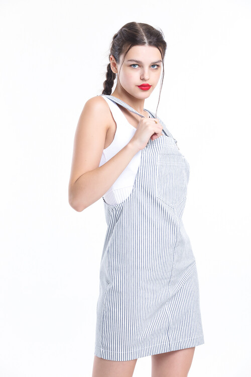 Tek Cepli Çizgili Slopet Elbise