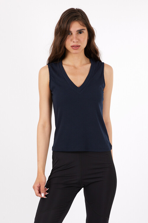 V Yaka Kaşkorseli Kolsuz Dekolteli Crop Bluz