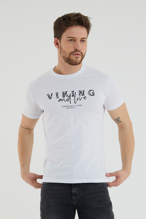 Viking And Live Yazı Baskılı Bisiklet Yaka Battal Tshirt