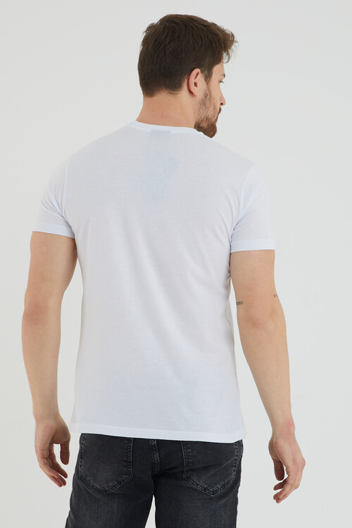 Viking Logolu Şerit Baskılı Bisiklet Yaka Slim Fit Tshirt