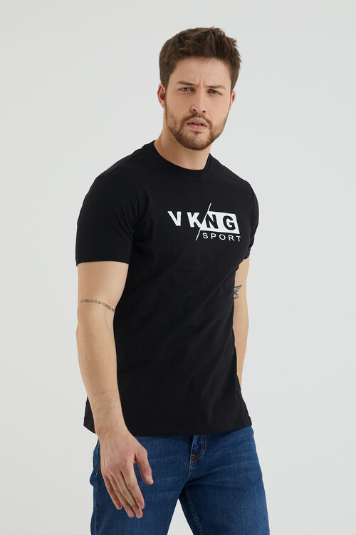 Vkng Sport Baskılı Bisiklet Yaka Battal Tshirt